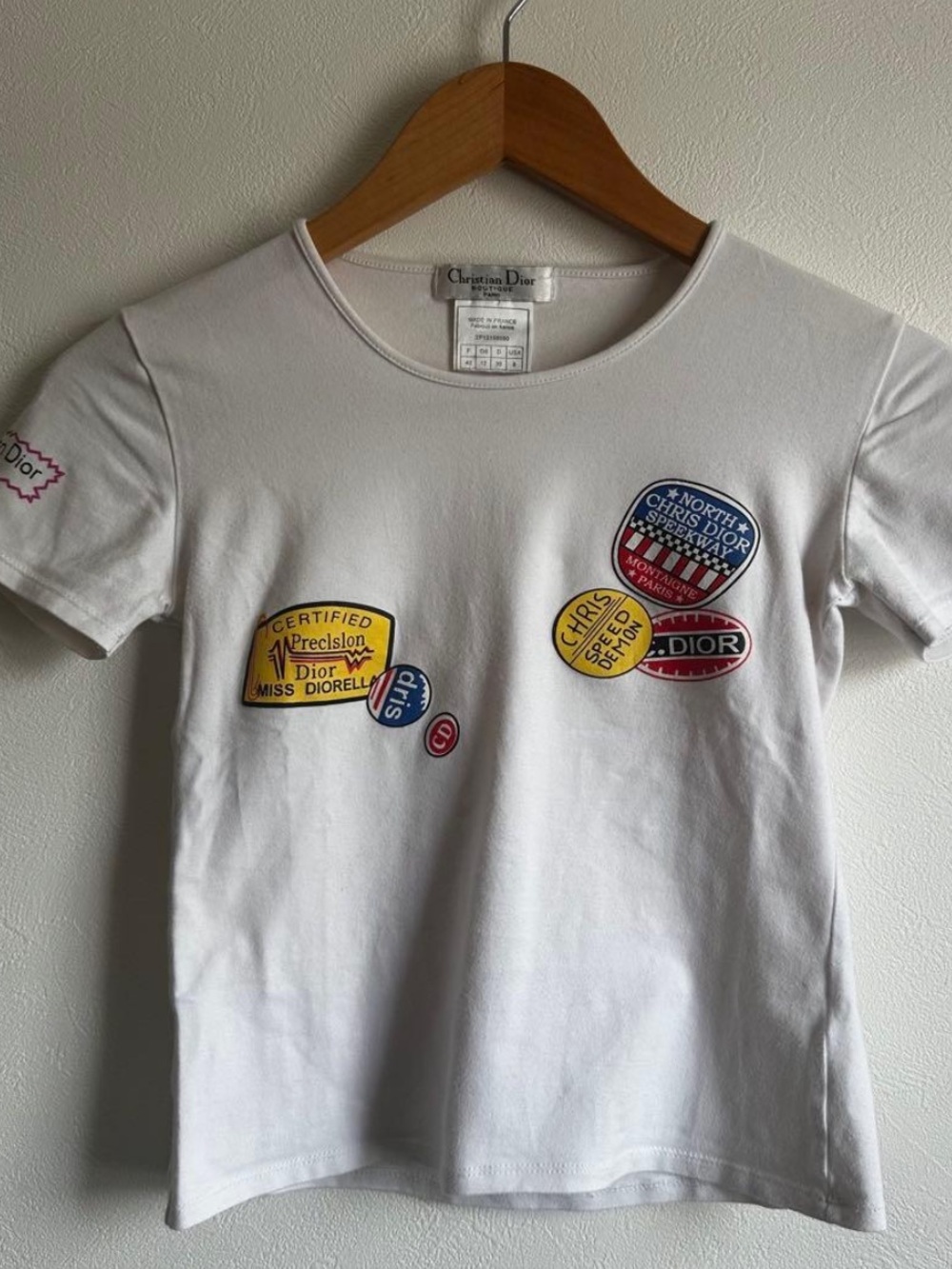 RARE Christian Dior Y2K White Patch Graphic T-Shirt
